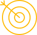Cible orange et noire avec une flèche frappant le centre parfait, symbolisant la précision et l'atteinte des objectifs.