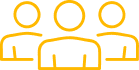 Icône de trois silhouettes stylisées en jaune, représentant un groupe, une équipe ou une communauté de personnes.
