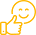 Visage souriant avec pouce levé, exprimant approbation et satisfaction. Symbole de bien, ok, ou réussite.
